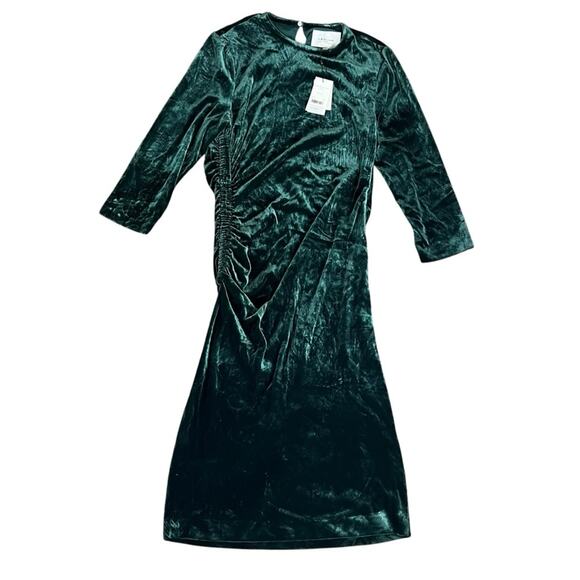 L.K. Bennet Women’s Izzy Forest Green Velvet Ruched long Sleeve Midi Dress 12 - Picture 11 of 11